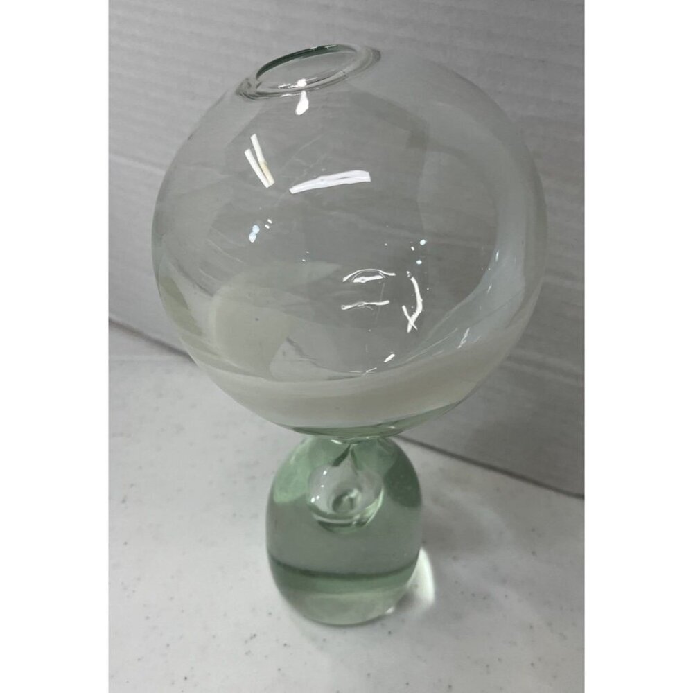 Double Round Vase Green with White Design Rare Vase Style Weighted Bottom